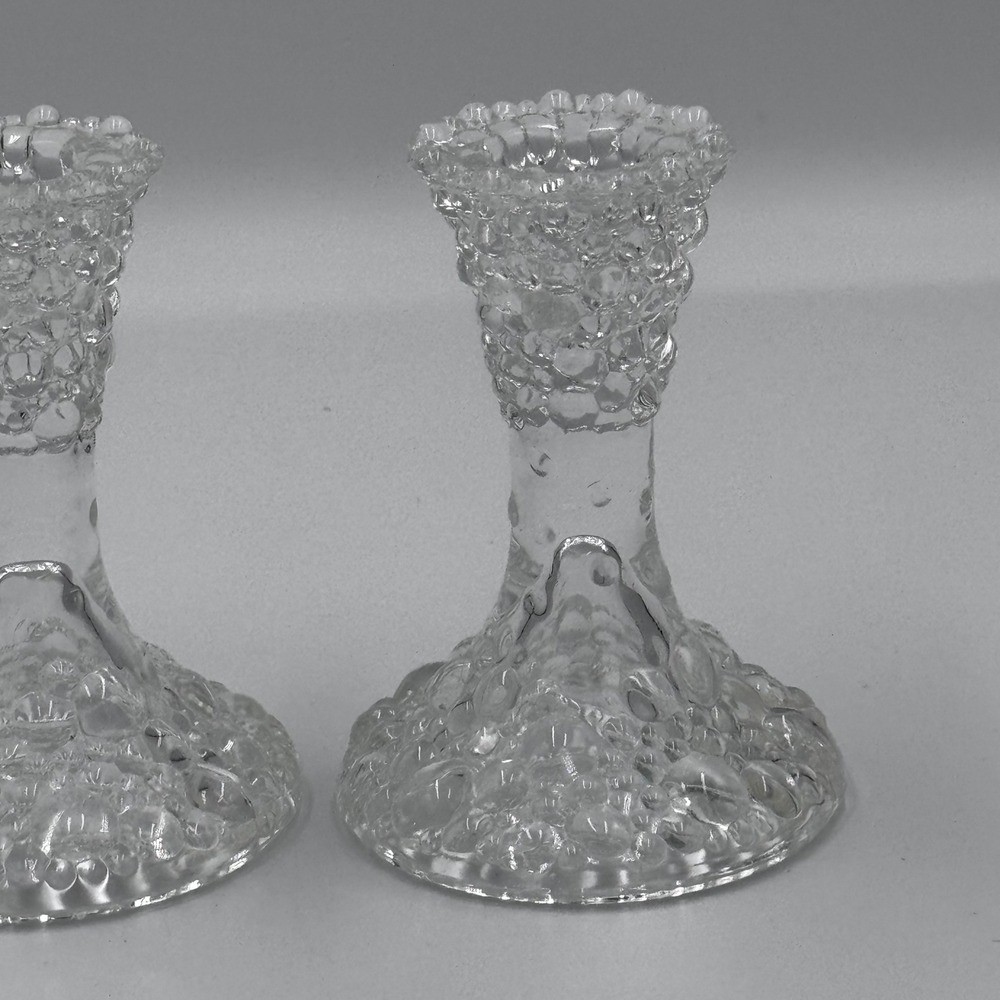 PartyLite Bubble Glass Taper Candle Holders 4.5" Pair Clear Textured Set of 2 - Picture 2 of 5